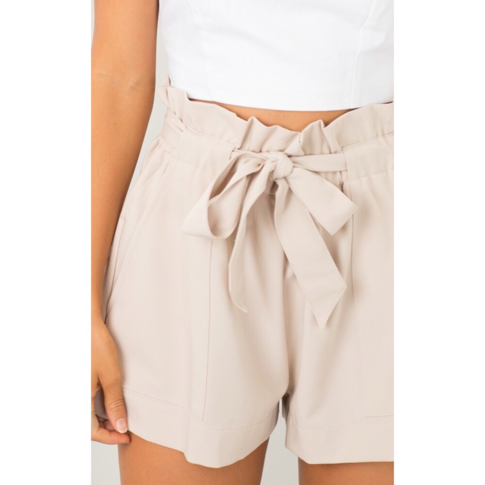 FOWLFOX Ruffle Go Round Tie Front Shorts Beige - Picture 5 of 5