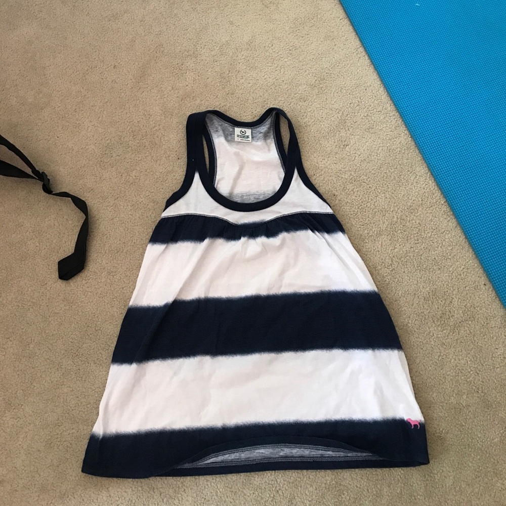 blue and white tank top