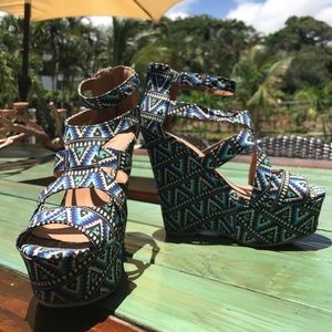 Playful Blue Tribal Wedges
