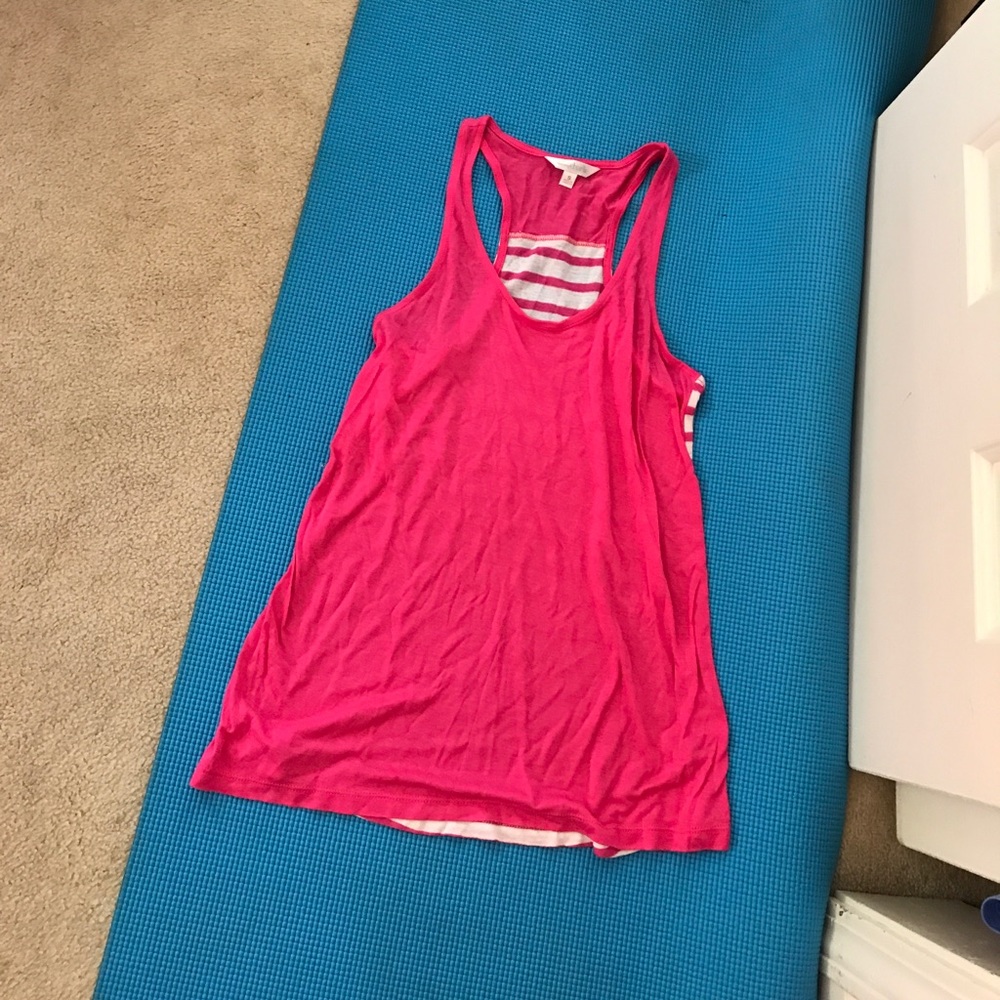 pink and white tank top