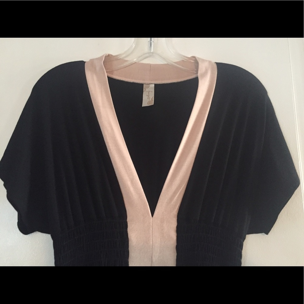 Frenzii Deep V Black and Beige Dress Size M Rayon