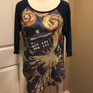 Ladies Doctor Who Raglan Tee size Large TARDIS