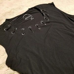 Cute laced grommet black top