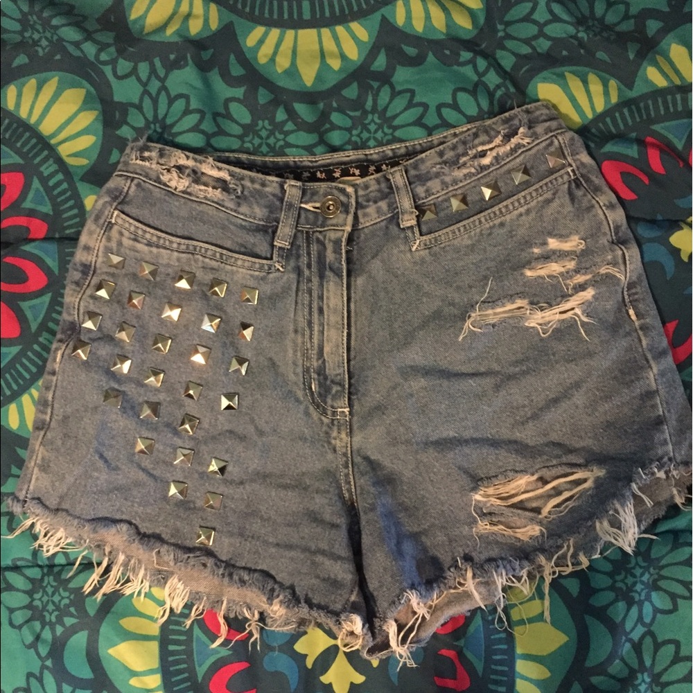 Vintage High Waisted Handmade Studded Denim Shorts