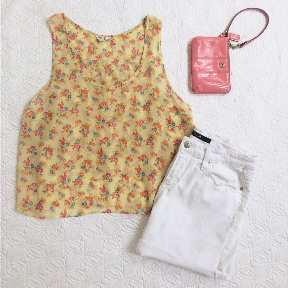 Sheer floral top with ruffled back