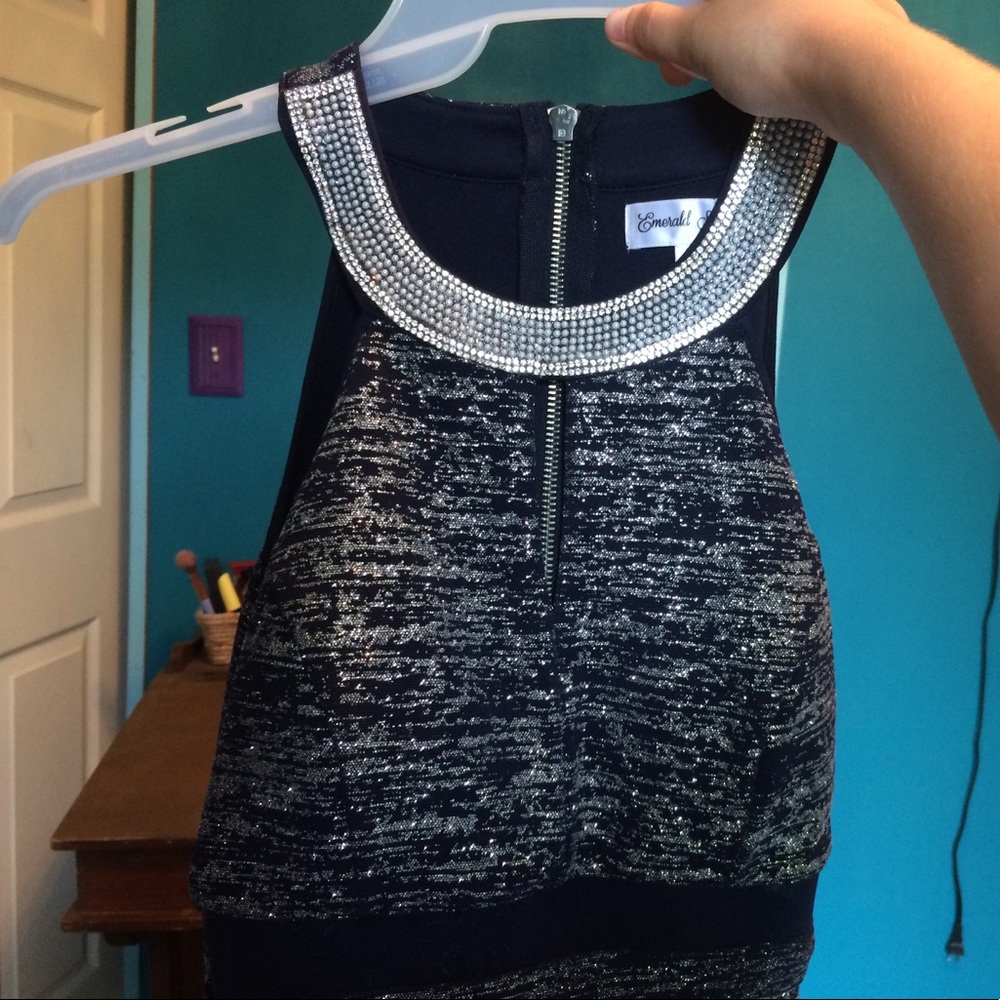 Navy blue/silver sparkly formal dress!!