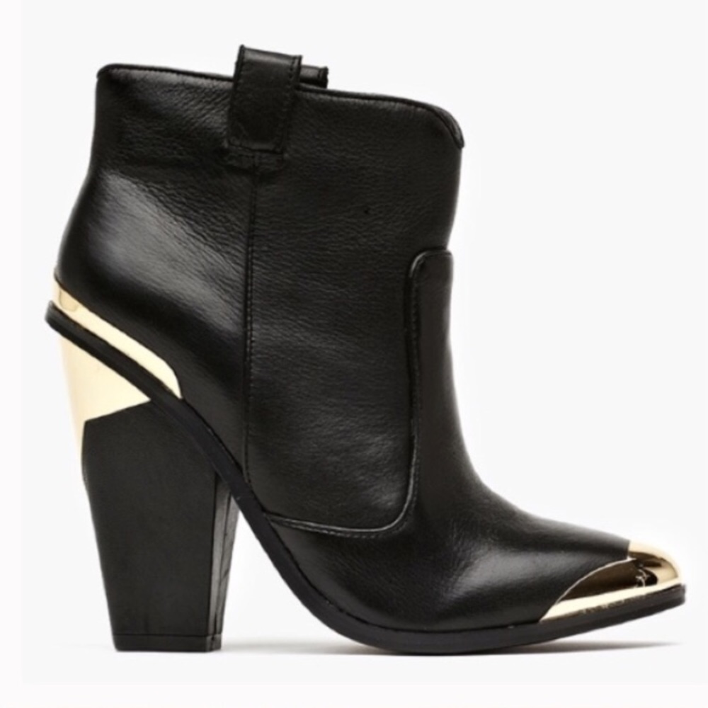 Dolce Vita Black Leather Gold Toe Booties