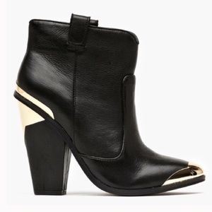 Dolce Vita Black Leather Gold Toe Booties