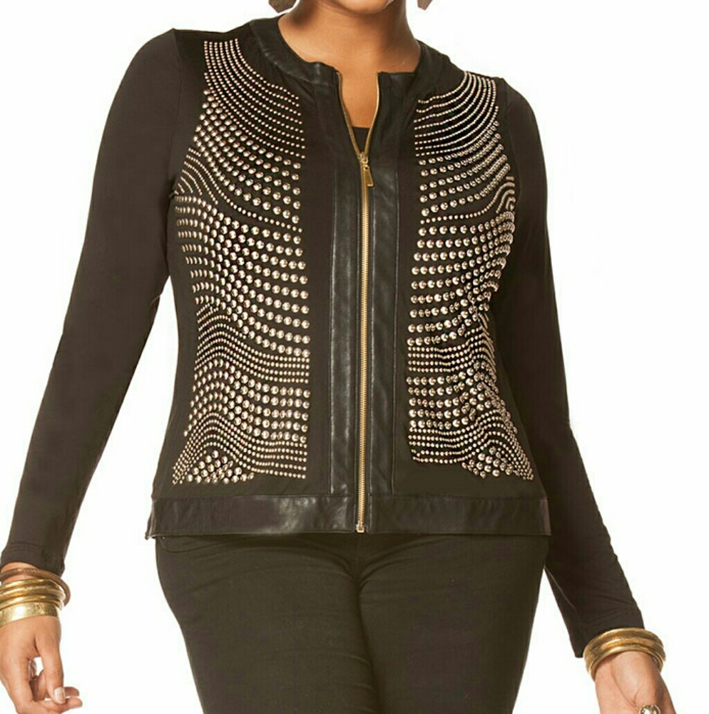 PLUS SIZE BLACK STUDDED JACKET