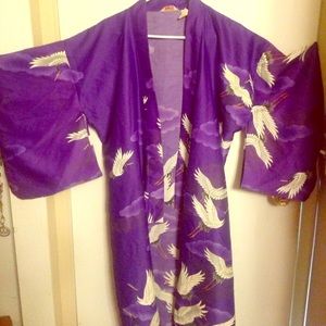 Vintage 70's Purple/White crane Kimono Gorgeous!!!