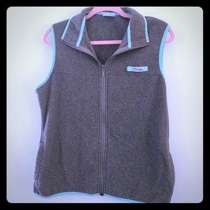 Columbia fleece vest in grey and turqouis