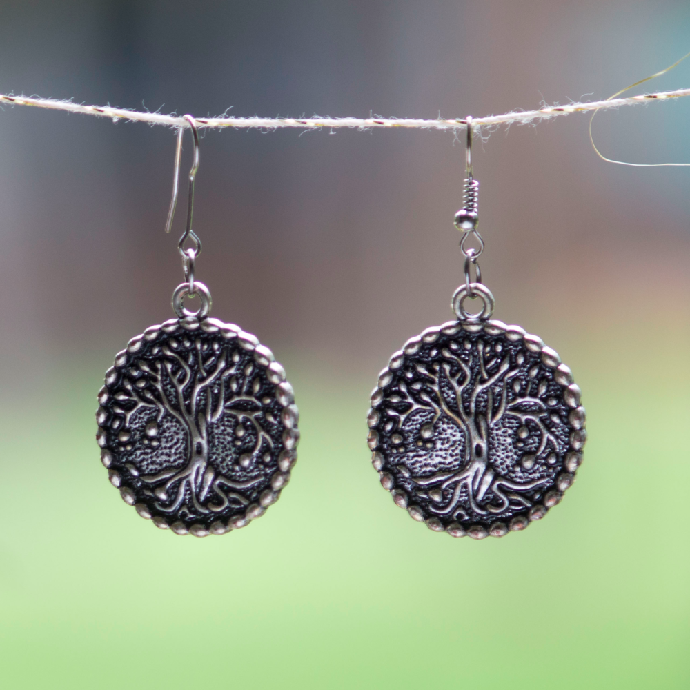 Detailed Silver Pendent Earrings