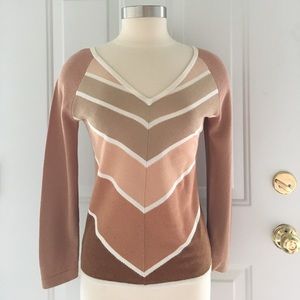 BCBG Max Azria Brown/Tan/Cream V-Neck Sweater
