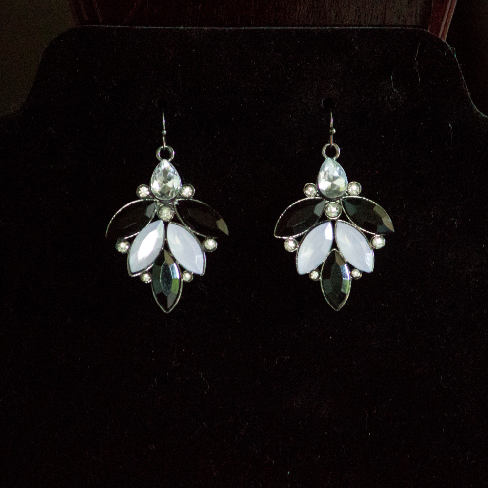 White, Black, and Crystal Statement Earrings