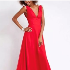 Jovani Red V Neck Chiffon Gown