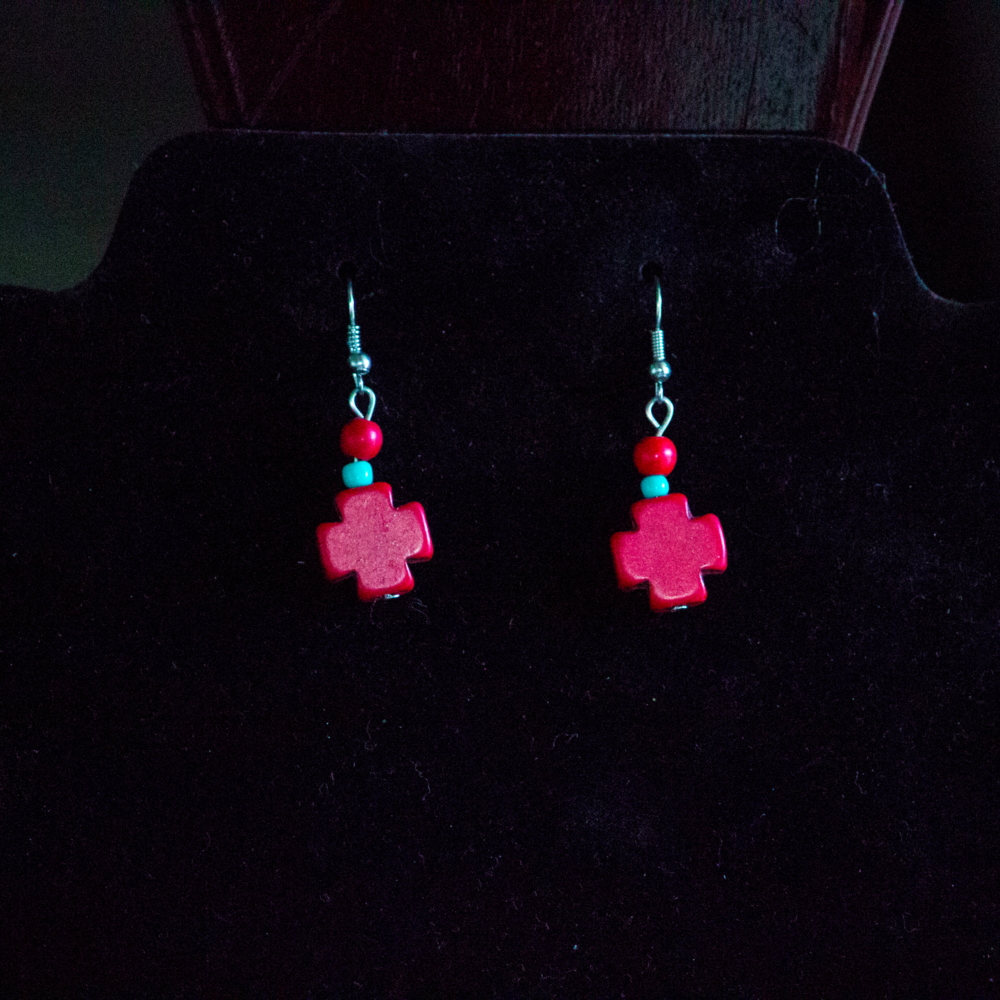 Handmade Beaded red and Turquoise Earrings