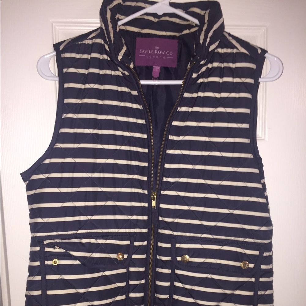 Navy blue and ivory striped vest