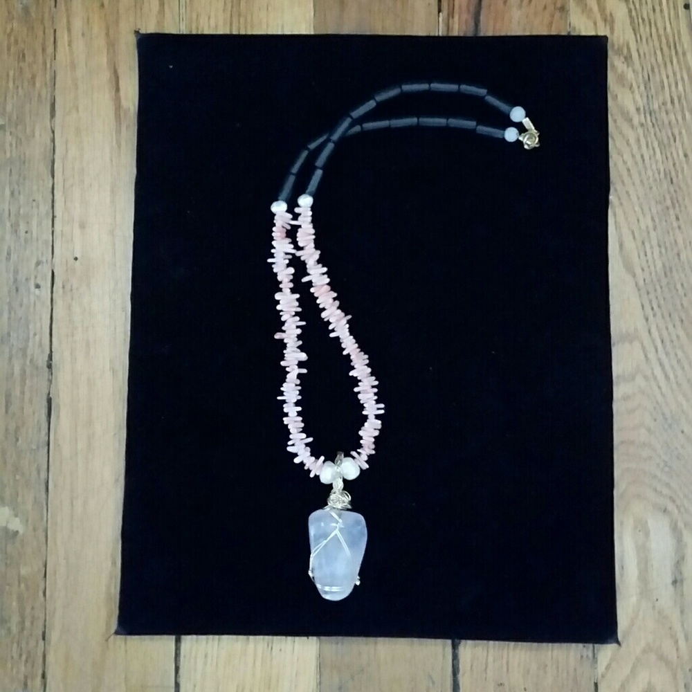 Rose quartz rose coral knecklace