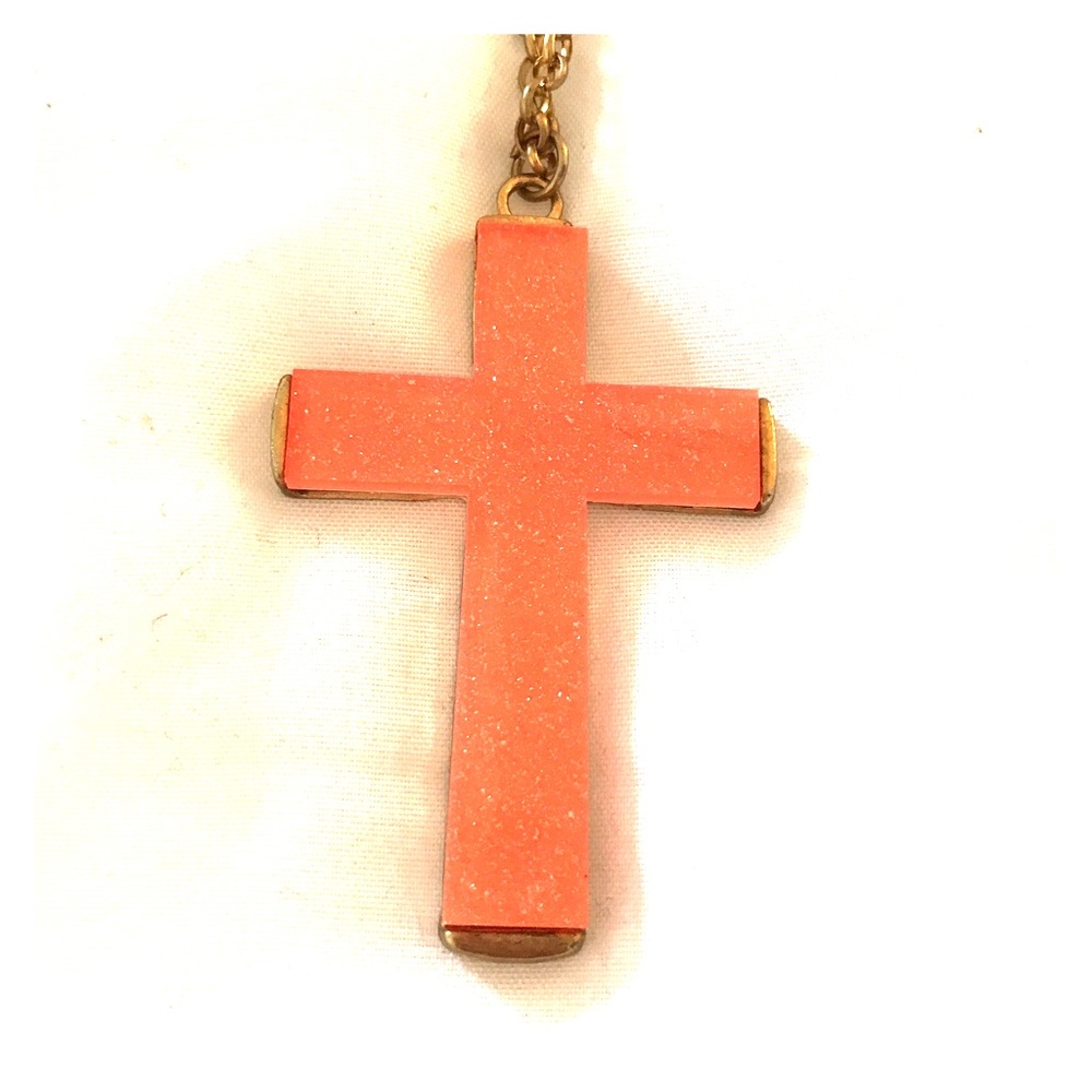 Coral and gold cross necklace