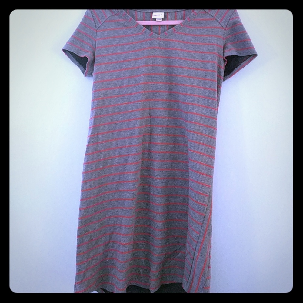 Grey and orange ribbed shirt dress