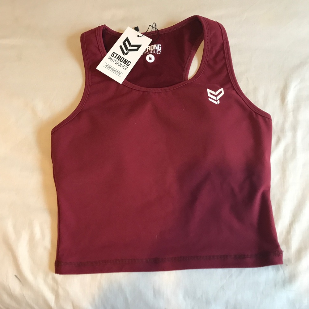 Strong Physiquez burgundy bare crop top w/ padding