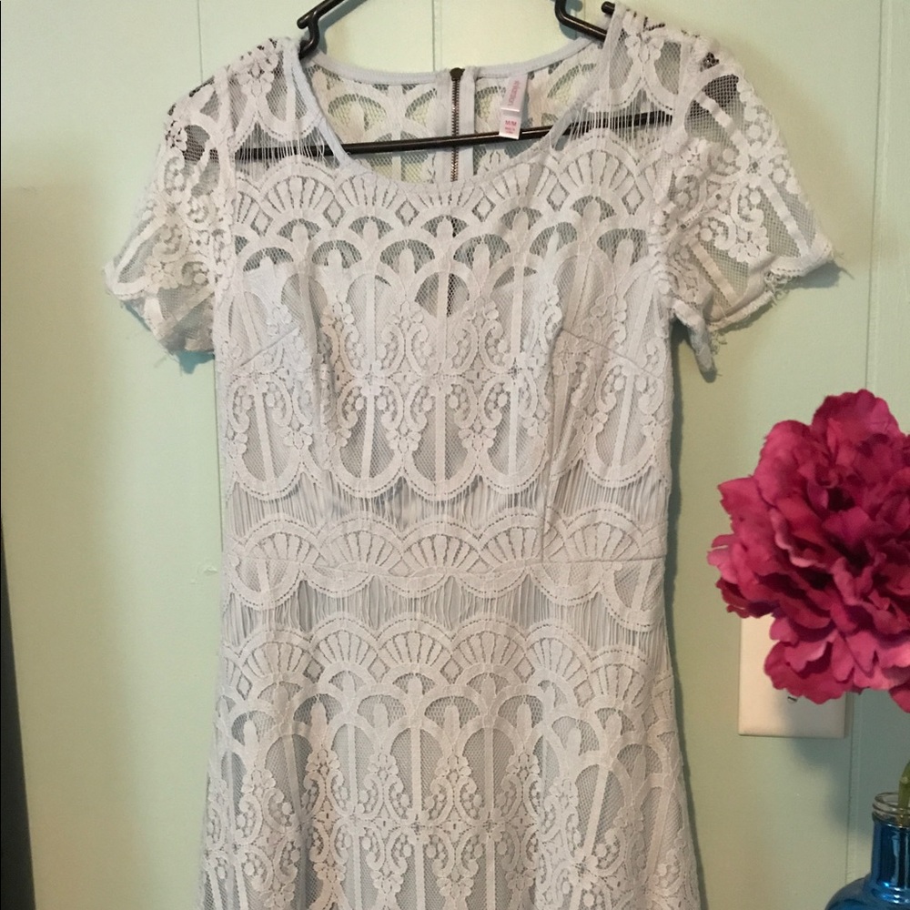 Pale blue lace mini dress with zipper