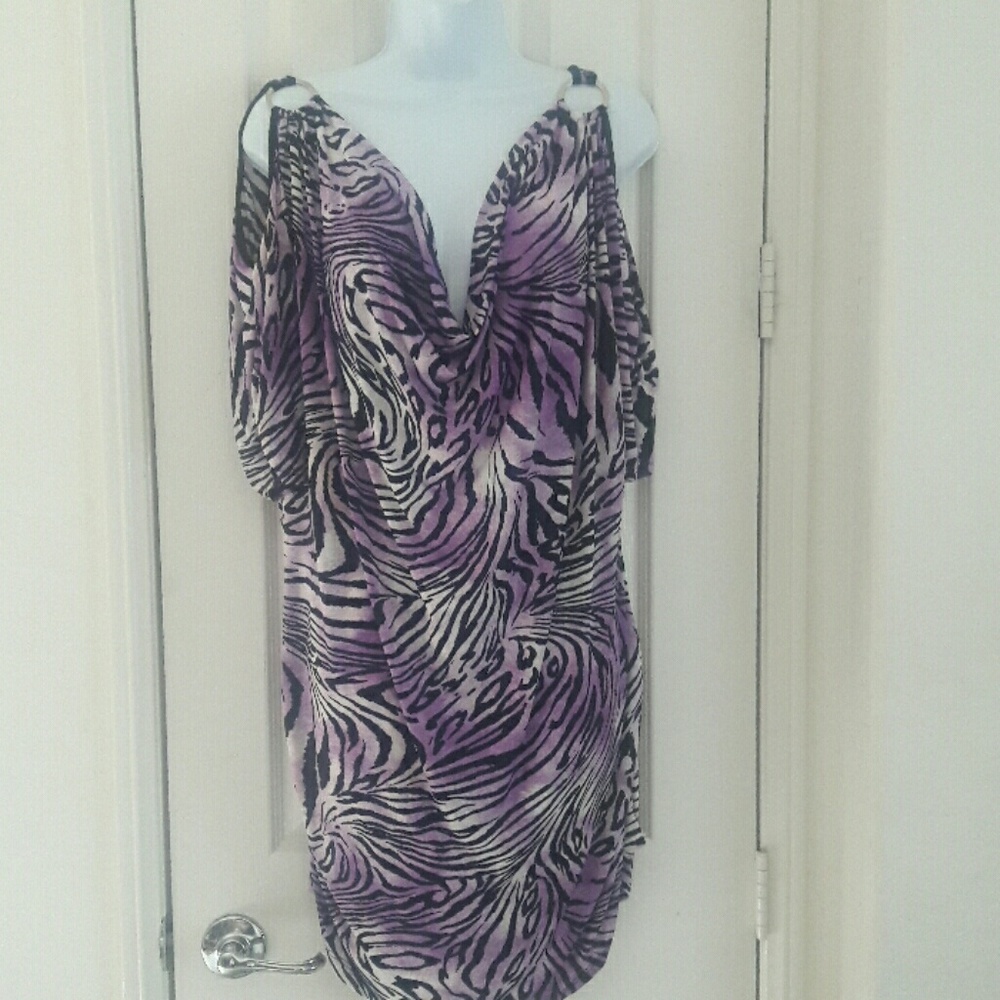 Purple Zebra Print Cold Shoulder Shirt