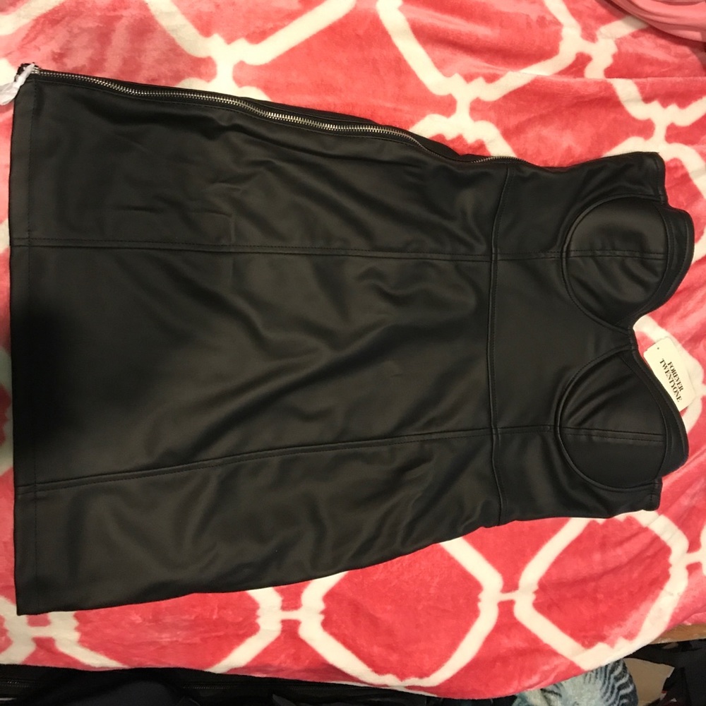 BRAND NEW FAUX LEATHER STRAPLESS DRESS