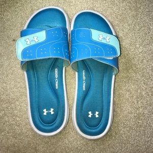 Blue under armor, memory foam slides