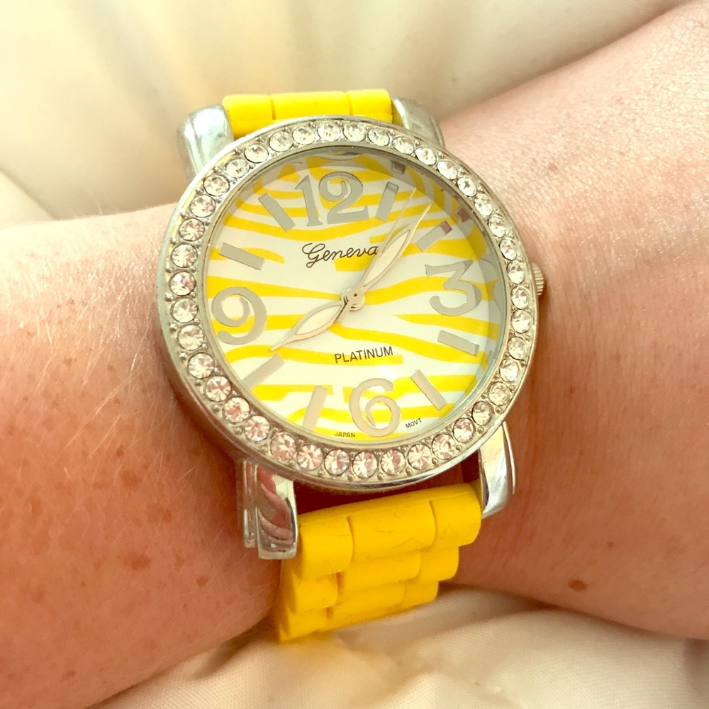 Yellow and silver watch