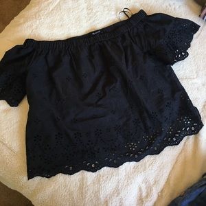 Madewell Black Eyelet Frilly Scallop Crop