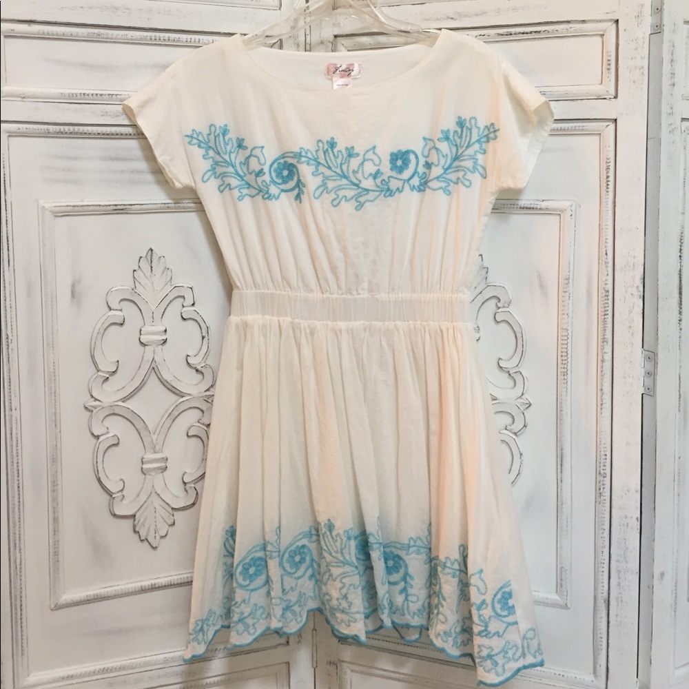 Ivory Dress with Turquoise Trim