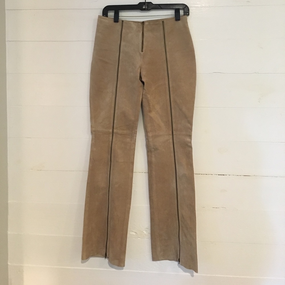 Suede leather  zipper pants