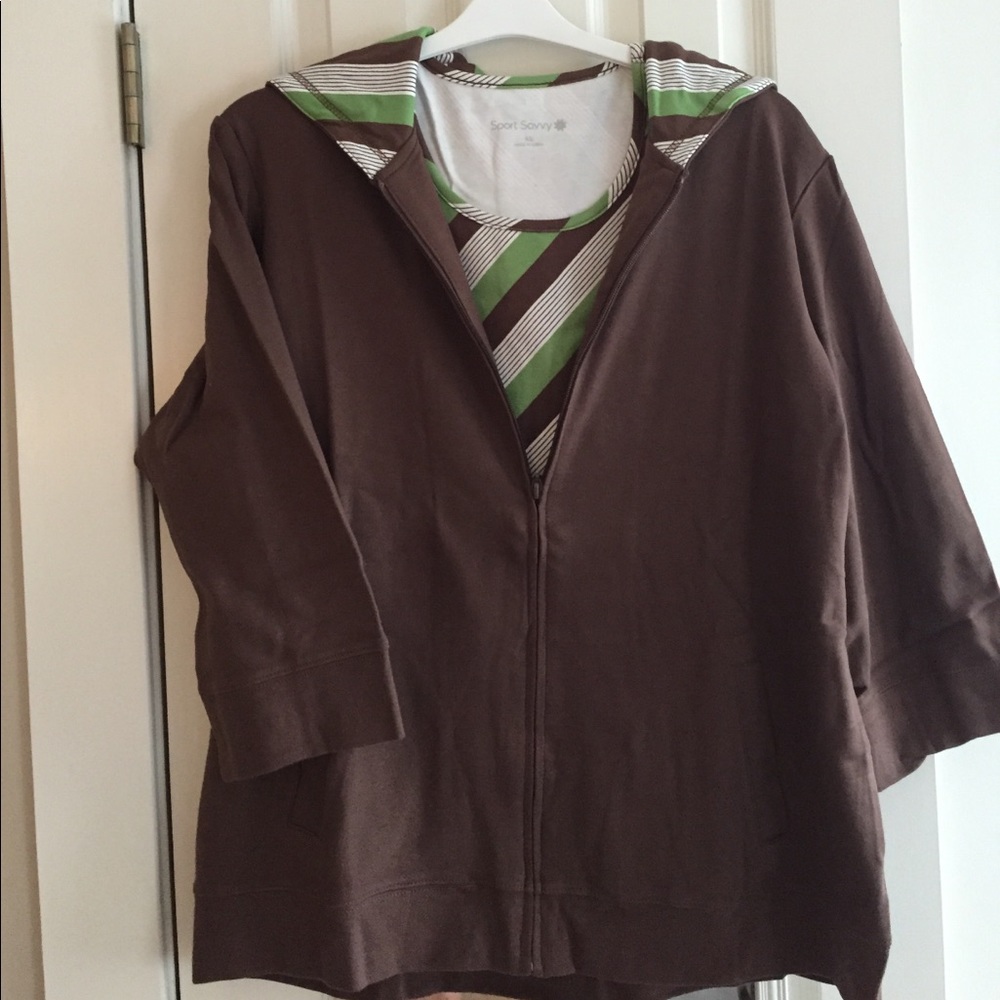 Cotton jersey knit 2 pc zip hoodie and tank set XL