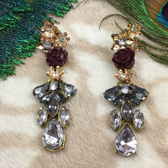 Rose Dangle Stud Earrings - Picture 4 of 8