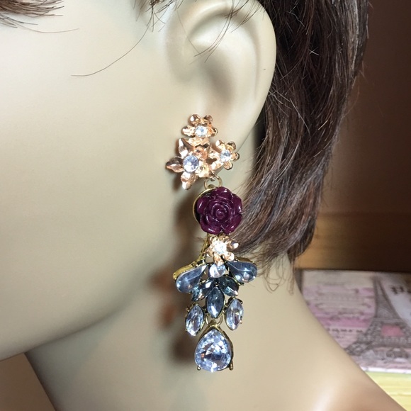 Rose Dangle Stud Earrings - Picture 3 of 8
