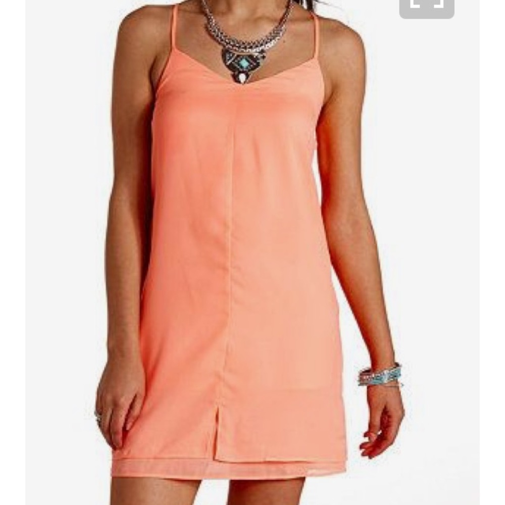 Neon Coral Charlotte Russe Chiffon Shift Dress S