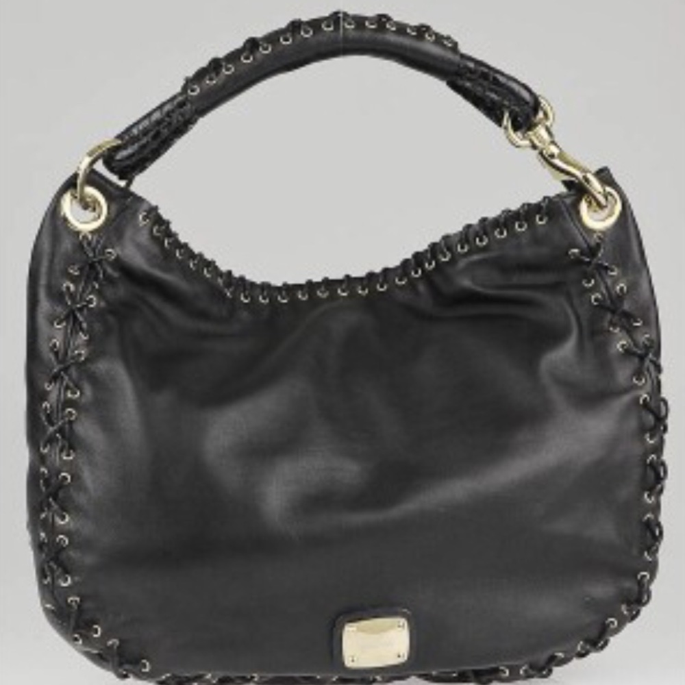 JIMMY CHOO BLK Leather Corset Stitch Sky Hobo Bag
