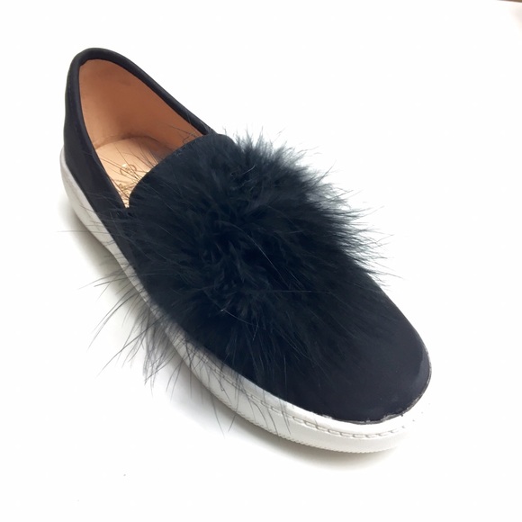 fur shoe pom pom closet L.a. shoes's sneaker pom from fur Black slip pom on fur shoe pom pom closet L.a. shoes's sneaker pom from fur Black slip pom on
