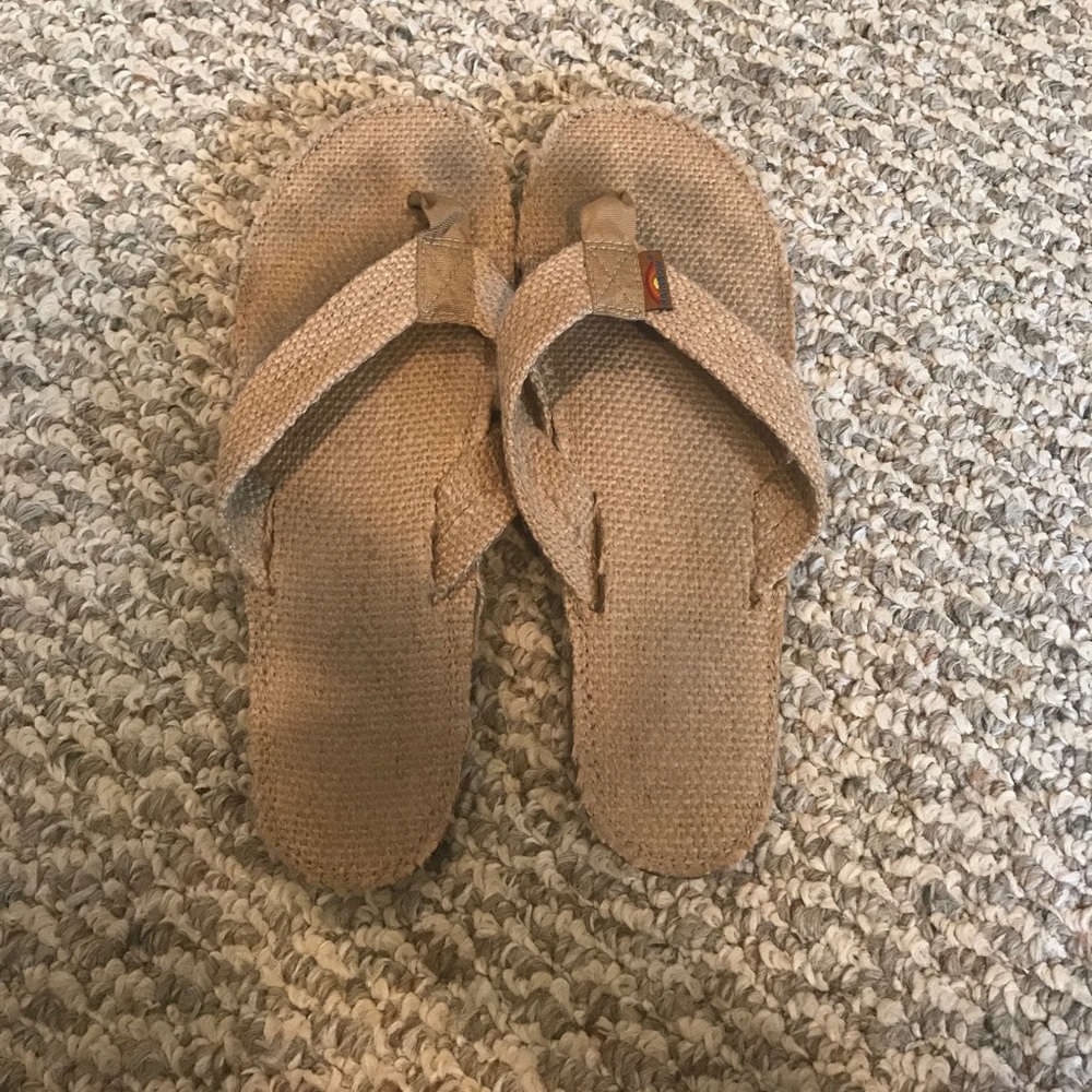 Rainbows tan flip flops