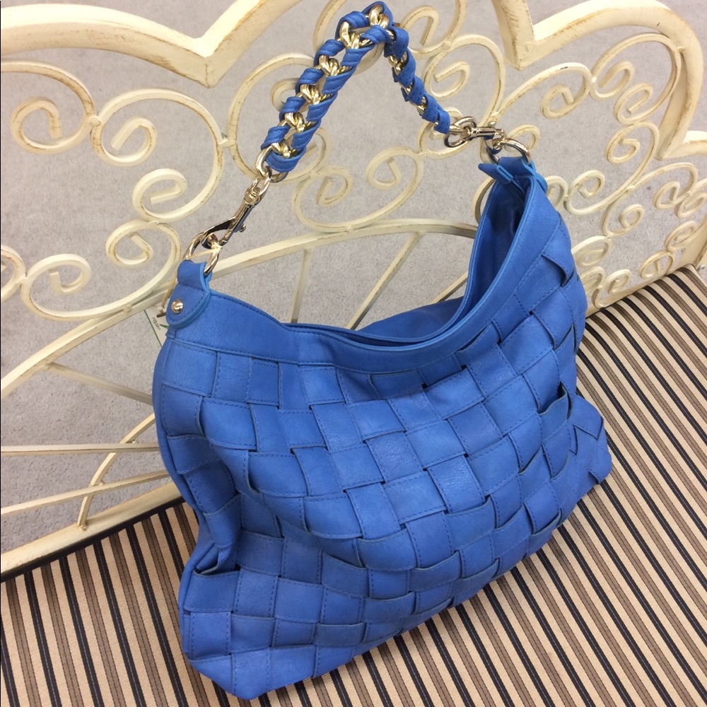 Blue Vegan Purse Woven Detail