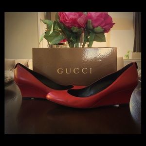 Authentic Gucci Leather Red Wedges