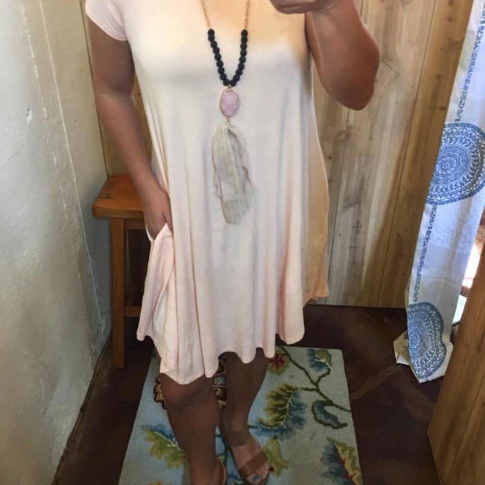 Pink T-shirt dress with pockets!