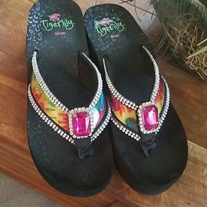 Wedge flip flops.