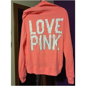 Bright coral pink brand long sleeve hoodie
