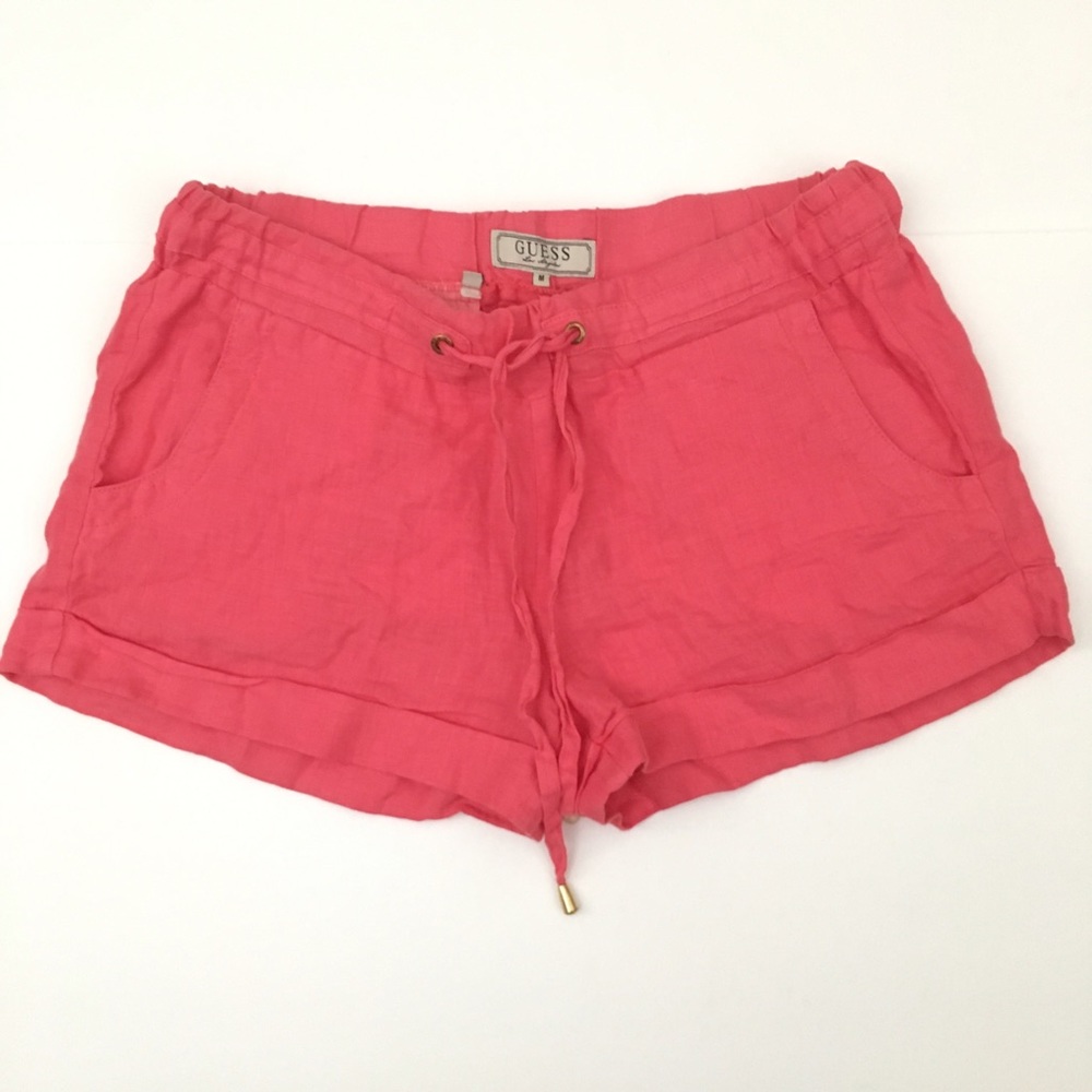 Guess Brand Coral Pink Linen Cuffed Shorts
