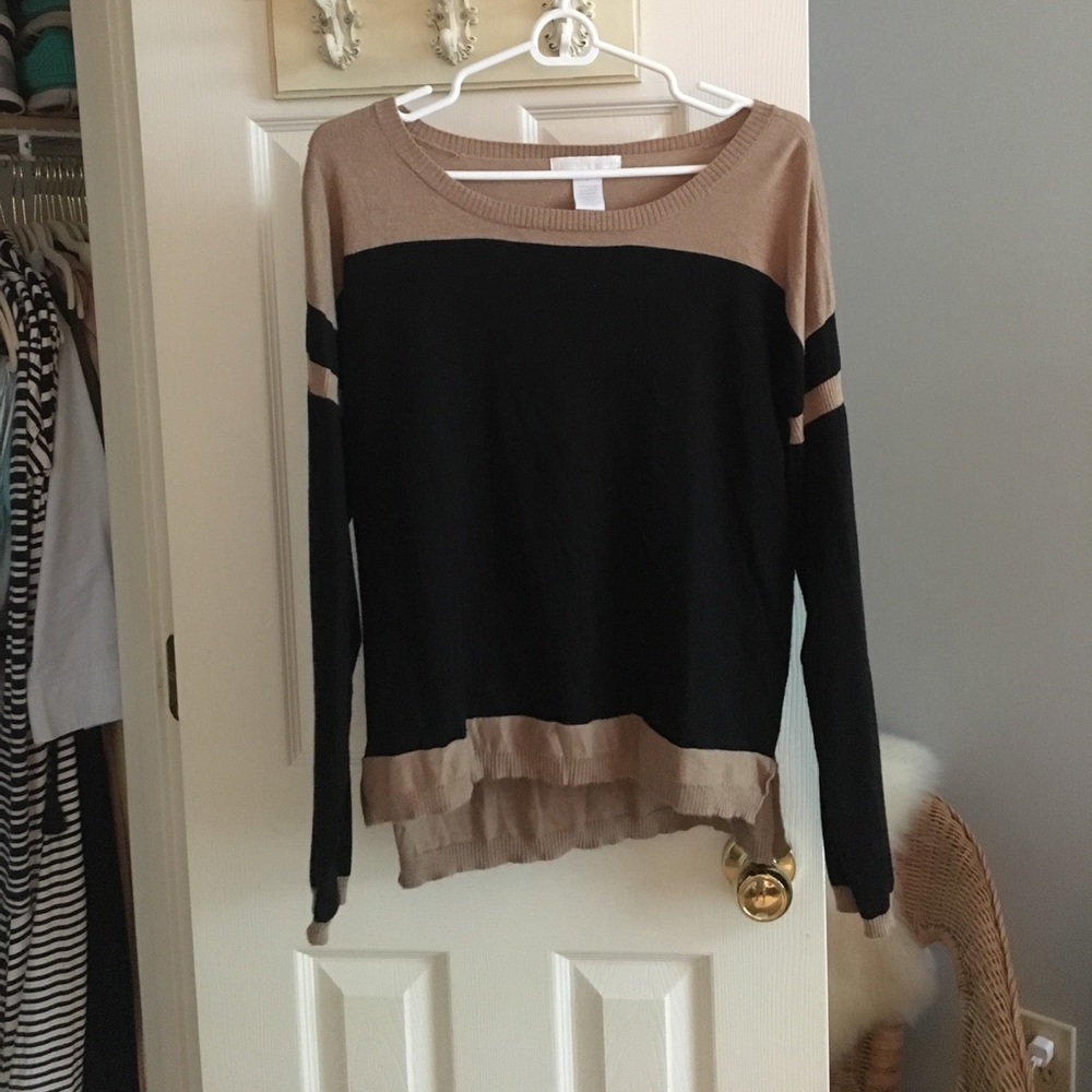 Black and camel color block sweater
