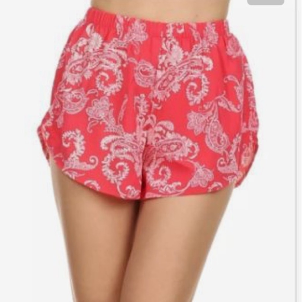 Red White Paisley Soft Shorts Ambiance Apparel M