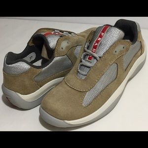 PRADA 37 Americas Cup Trainers Calfskin Sneakers