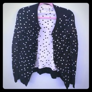 Black and white polkadot cartigan